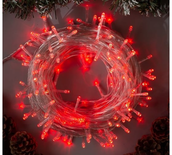 Изображение товара Нить Luazon ECO IP20, 20 м, Н.С. LED-200-220V, 8 режимов, красный 3556810