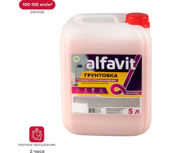 Изображение товара Грунтовка глубокого проникновения ALFAVIT серия Альфа для наружных и внутренних работ, 5 л 129826