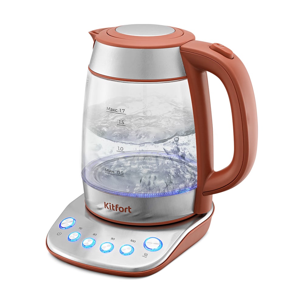 Изображение товара Электрический чайник Kitfort КТ-6787, сенсорное управление, регулировка температуры, 1.7 л, оранжев