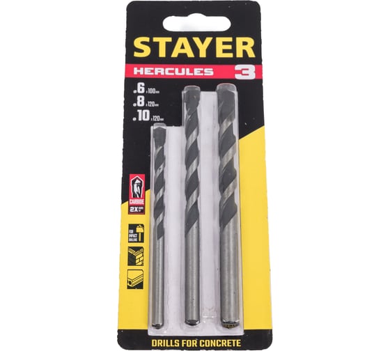 Изображение товара Набор сверл по бетону STAYER Hercules 3 шт, 6-8-10 мм 2915-H3_z01