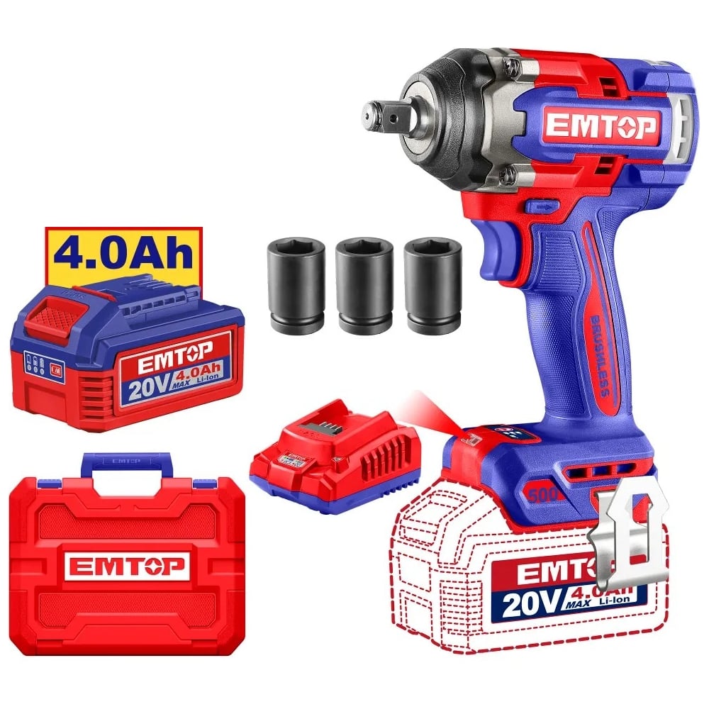 Изображение товара Аккумуляторный гайковерт EMTOP ECIWL2050 профессиональный мощный ударный