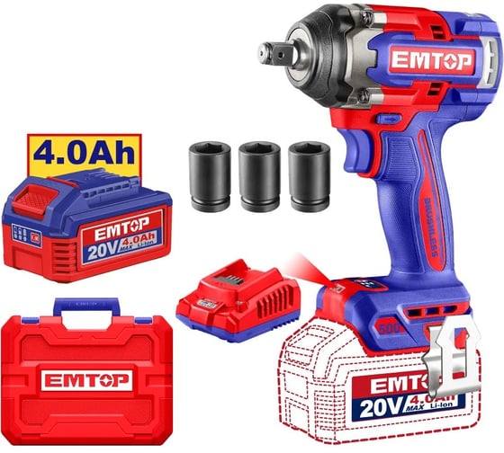 Изображение товара Гайковерт ударный аккумуляторный EMTOP ECIWL2050