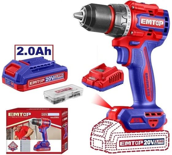 Изображение товара Дрель бесщеточная аккумуляторная EMTOP ECDL205582
