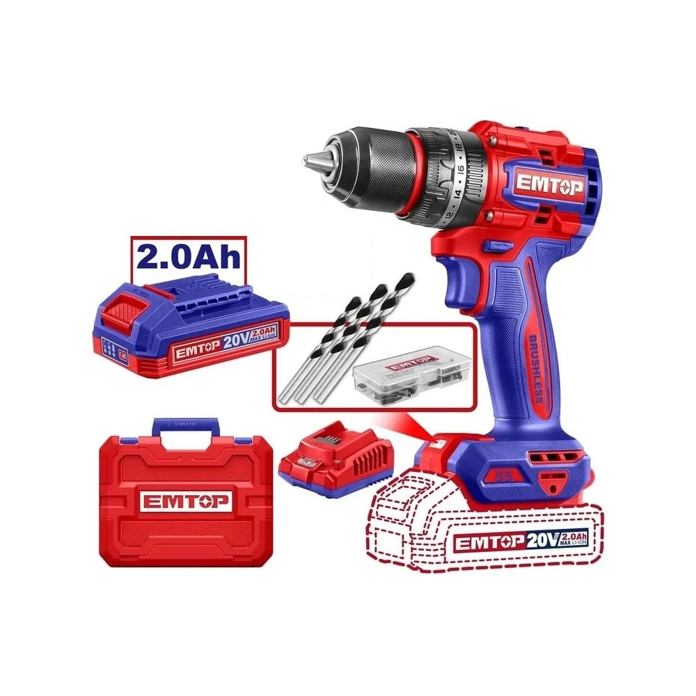 Изображение товара Аккумуляторная ударная дрель EMTOP ECIDL20558 бесщеточная профессиональная