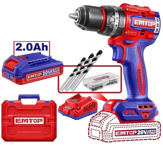 Изображение товара Дрель ударная бесщеточная аккумуляторная EMTOP ECIDL20668