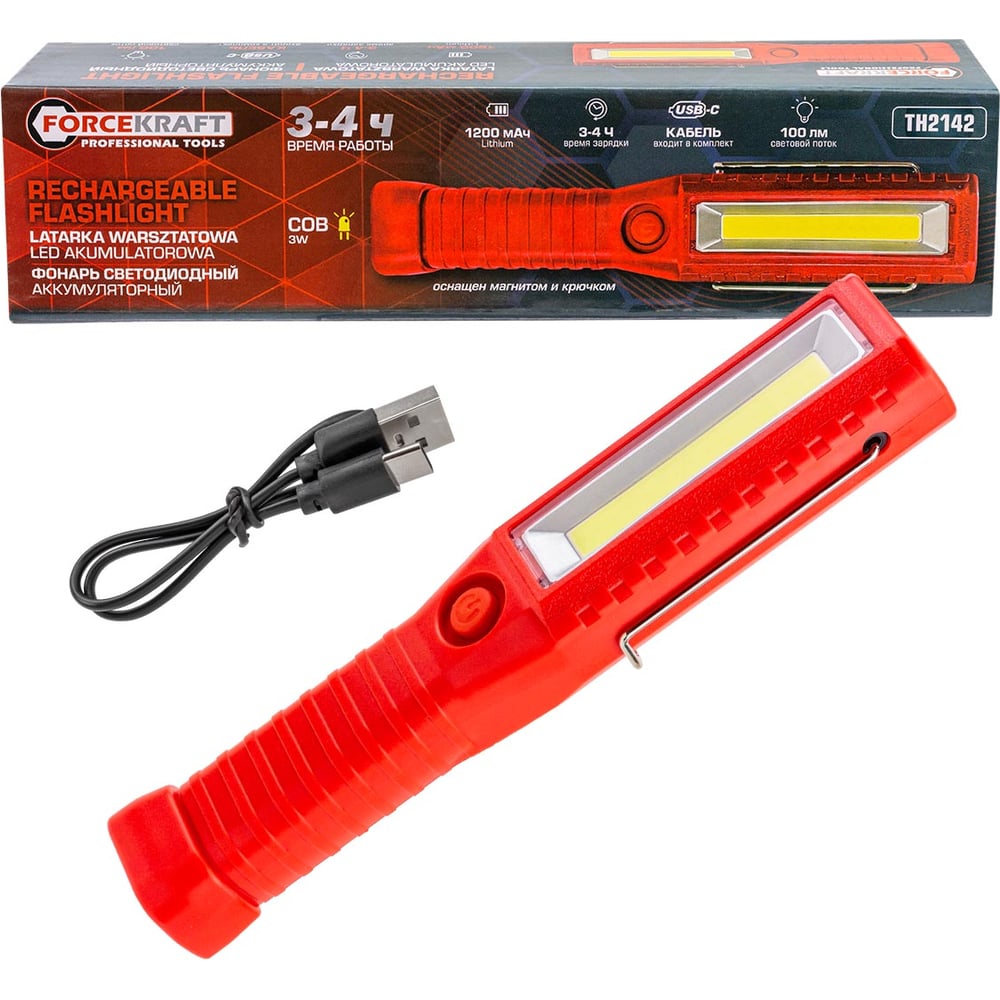 Изображение товара Светодиодный аккумуляторный фонарь Forcekraft FK-TH2142 3 Вт IP20 USB