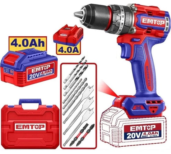 Изображение товара Дрель ударная бесщеточная аккумуляторная EMTOP ECIDL20968