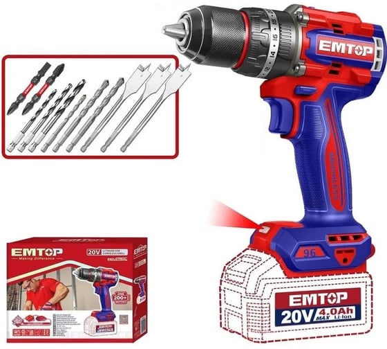 Изображение товара Дрель ударная бесщеточная аккумуляторная EMTOP ECIDL209681