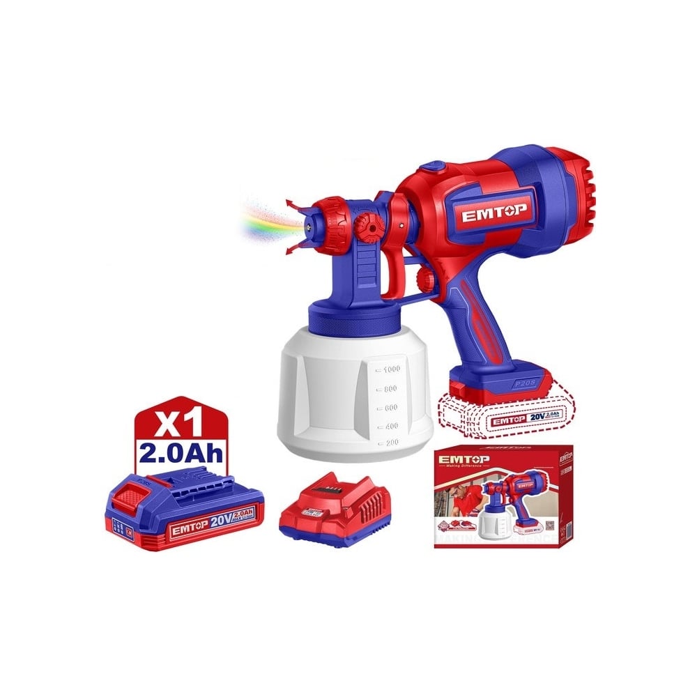 Изображение товара Краскопульт аккумуляторный EMTOP ELSG20042 для водных и защитных составов