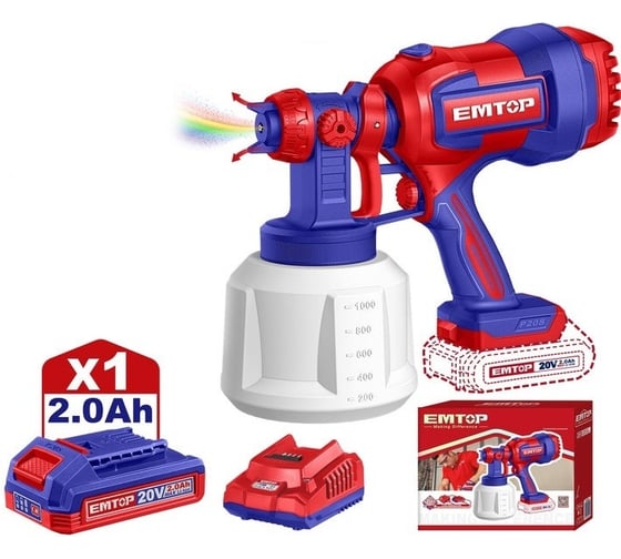 Изображение товара Краскопульт аккумуляторный EMTOP ELSG20042