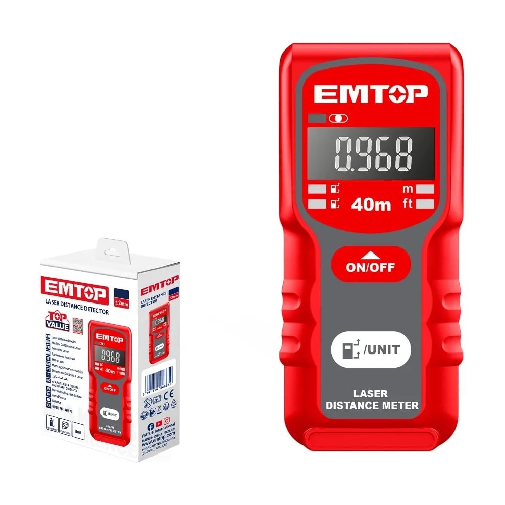 Изображение товара Лазерный дальномер EMTOP EMDL1504 40 м точность ±2 мм компактный