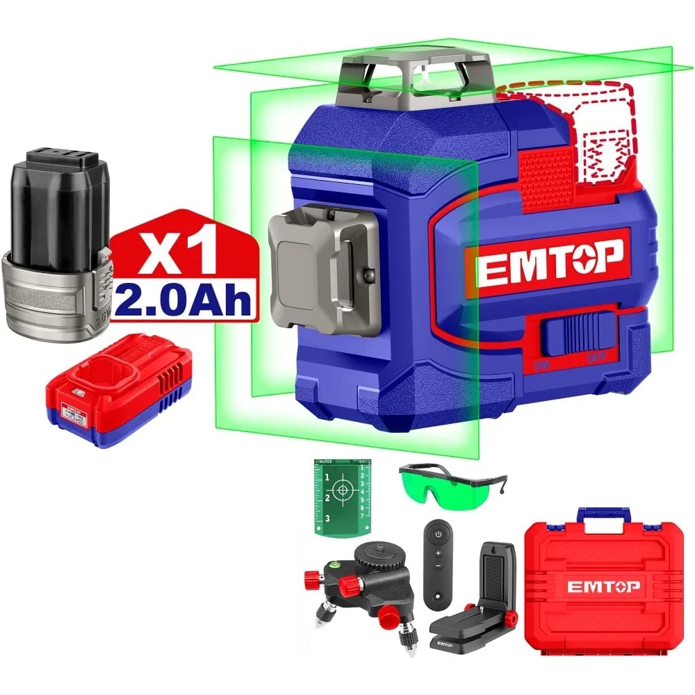 Изображение товара Лазерный уровень 3D EMTOP ESLE12301 профессиональный, зеленый луч