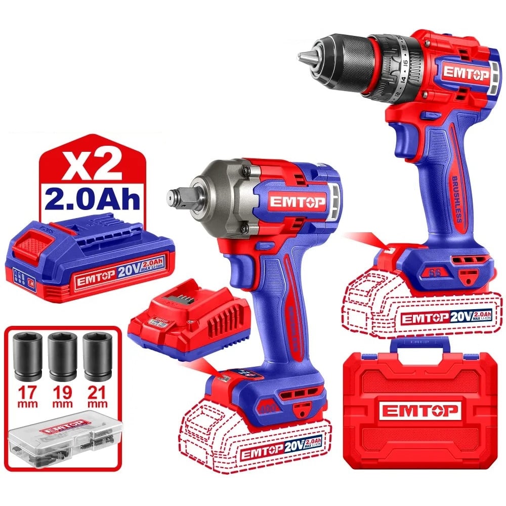 Изображение товара Набор аккумуляторных электроинструментов EMTOP ECKL20275 2 инструментаLi-Ion