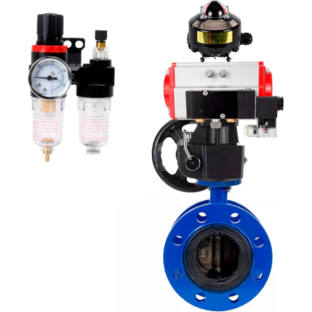 Изображение товара Затвор дисковый DN.ru GGG40-304-EPDM-2W-F-H Ду100 Ру16 с пневмоприводом