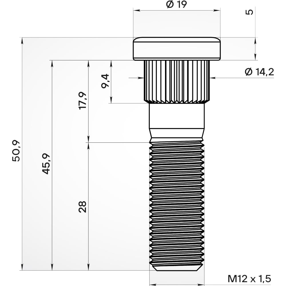 Изображение товара Шпилька колесная AIRLINE M12x1.5x28x50.9 для Toyota (20 шт)