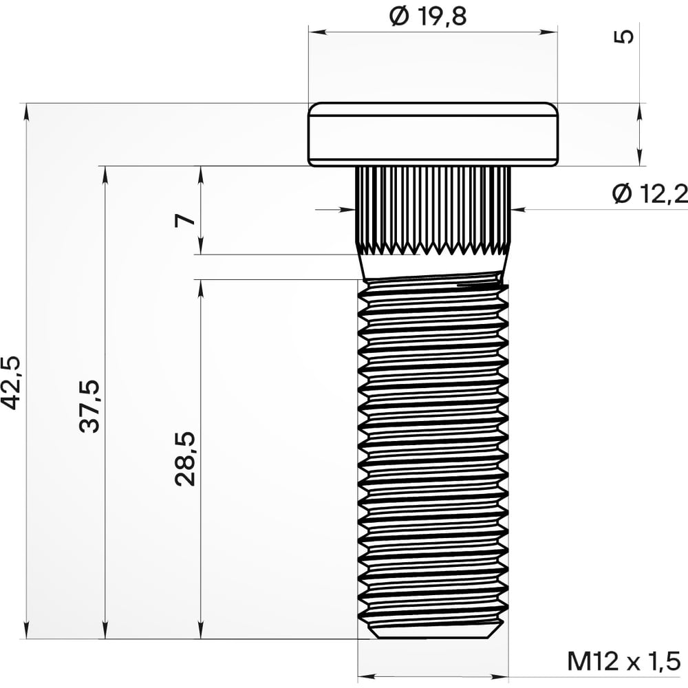 Изображение товара Шпилька колесная AIRLINE M12x1.5x28.5x42.5 20 шт для Honda