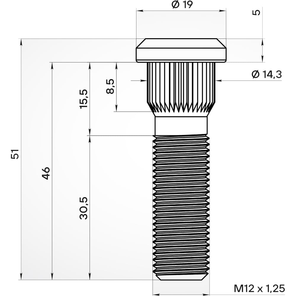 Изображение товара Шпилька колесная AIRLINE M12x1.25x30.5x51 для Nissan/Subaru