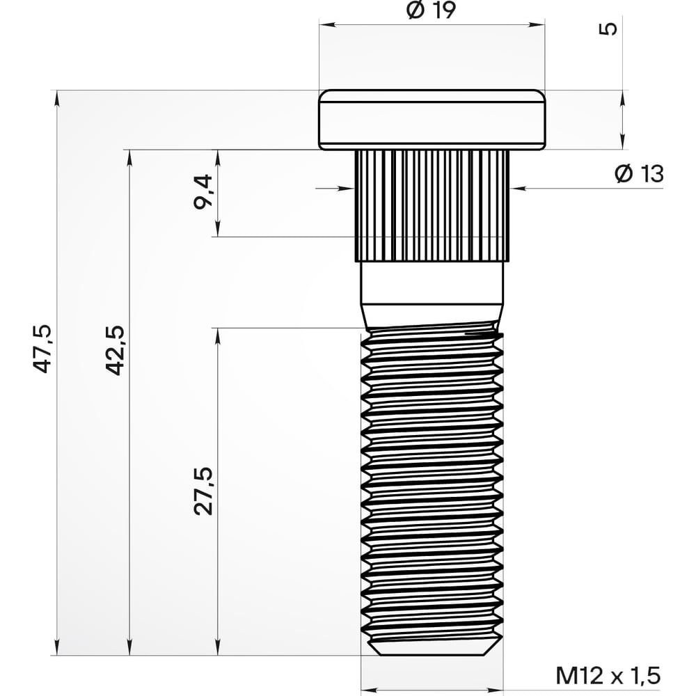 Изображение товара Шпилька колесная AIRLINE M12x1.5x27.5x47.5 20 шт для Hyundai KIA Mitsubishi