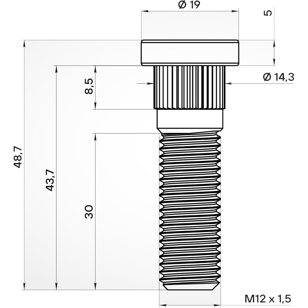 Изображение товара Шпилька колесная AIRLINE M12x1.5x30x48.7 для KIA Hyundai Mitsubishi 20 шт