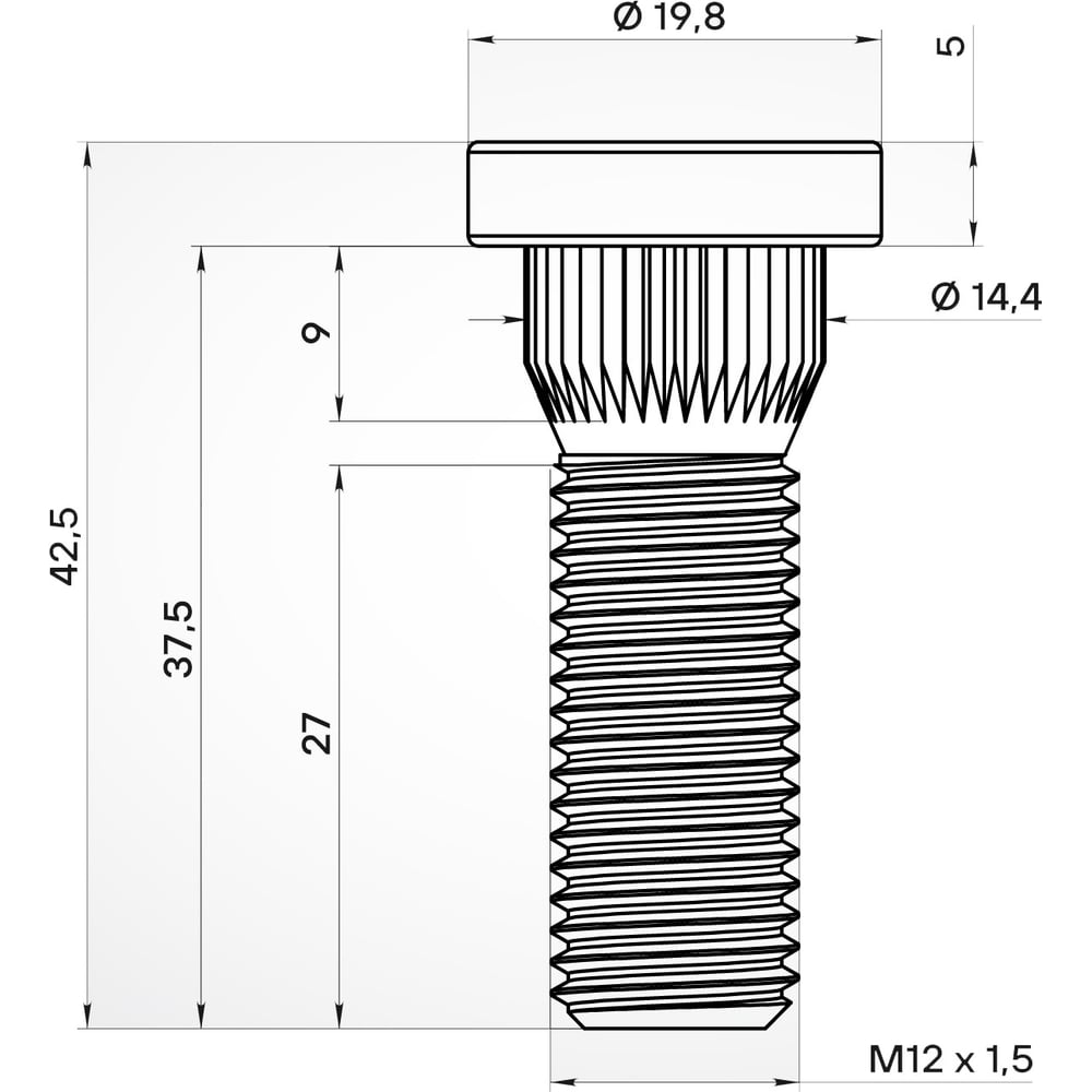 Изображение товара Шпилька колесная AIRLINE M12x1.5x27x42.5 20 шт для Toyota/Mitsubishi