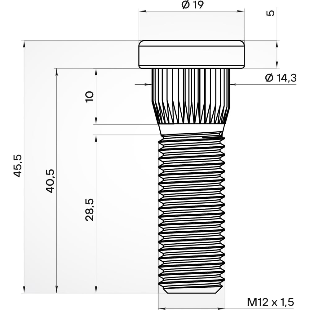 Изображение товара Шпилька колесная AIRLINE M12x1.5x28.5x45.5, 20 шт для Toyota Mazda Hyundai