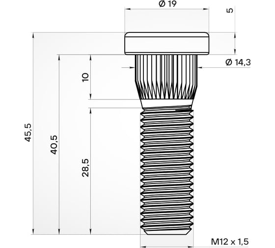 Изображение товара Шпилька колесная AIRLINE M12x1.5x28.5x45.5, d посадки 14.3, дакромет для а/м Toyota/Mazda/Hyundai (20 шт) ASTD002