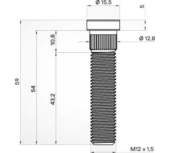 Изображение товара Шпилька колесная AIRLINE M12x1.5x43.2x59, d посадки 12.8, дакромет для а/м Chevrolet/Opel/Hummer (20 шт) ASTD009