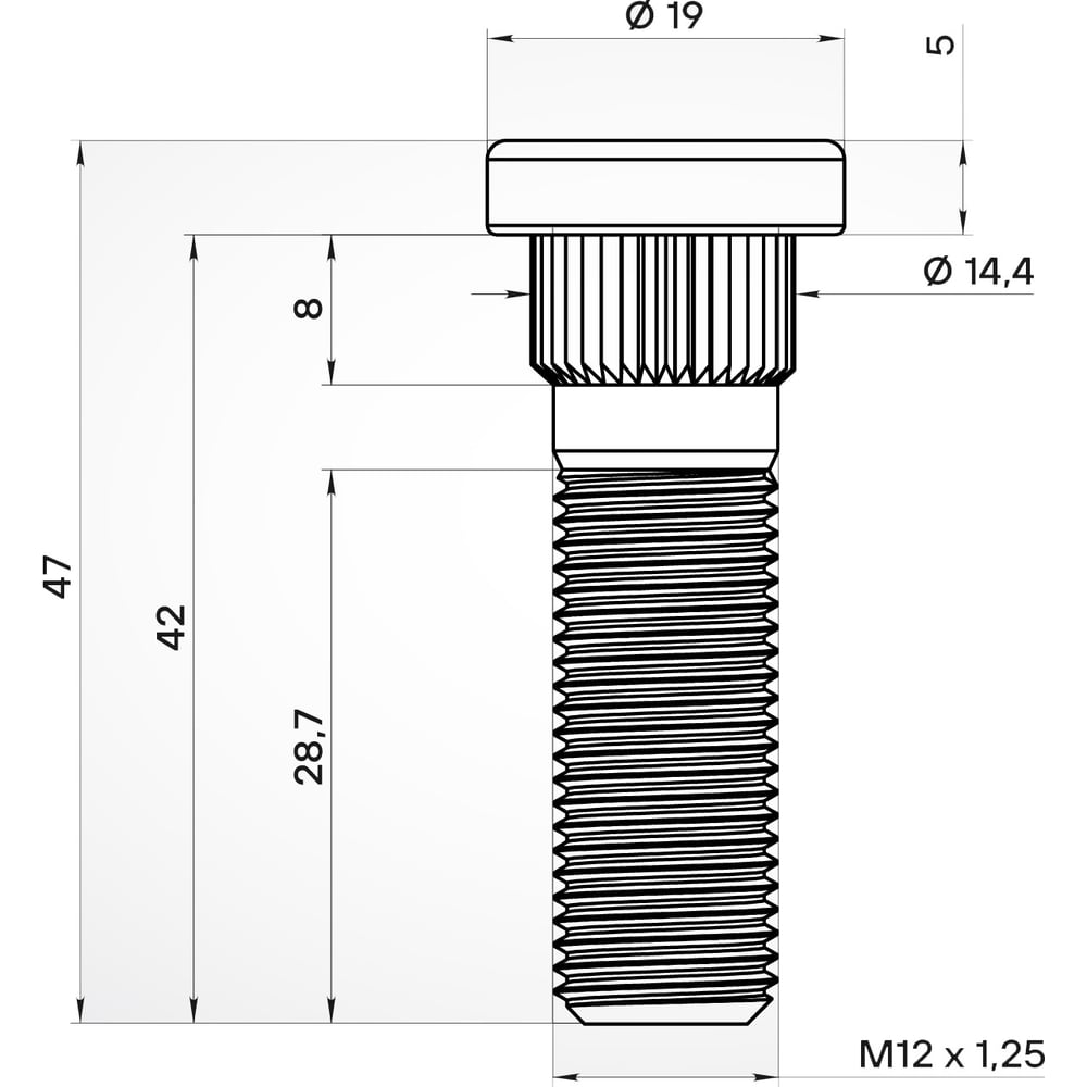 Изображение товара Шпилька колесная AIRLINE M12x1.25x28.7x47, 20 шт, для Nissan Subaru Infiniti