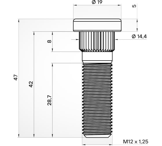 Изображение товара Шпилька колесная AIRLINE M12x1.25x28.7x47, d посадки 14.4, дакромет для а/м Nissan/Subaru/Infiniti (20 шт) ASTD003