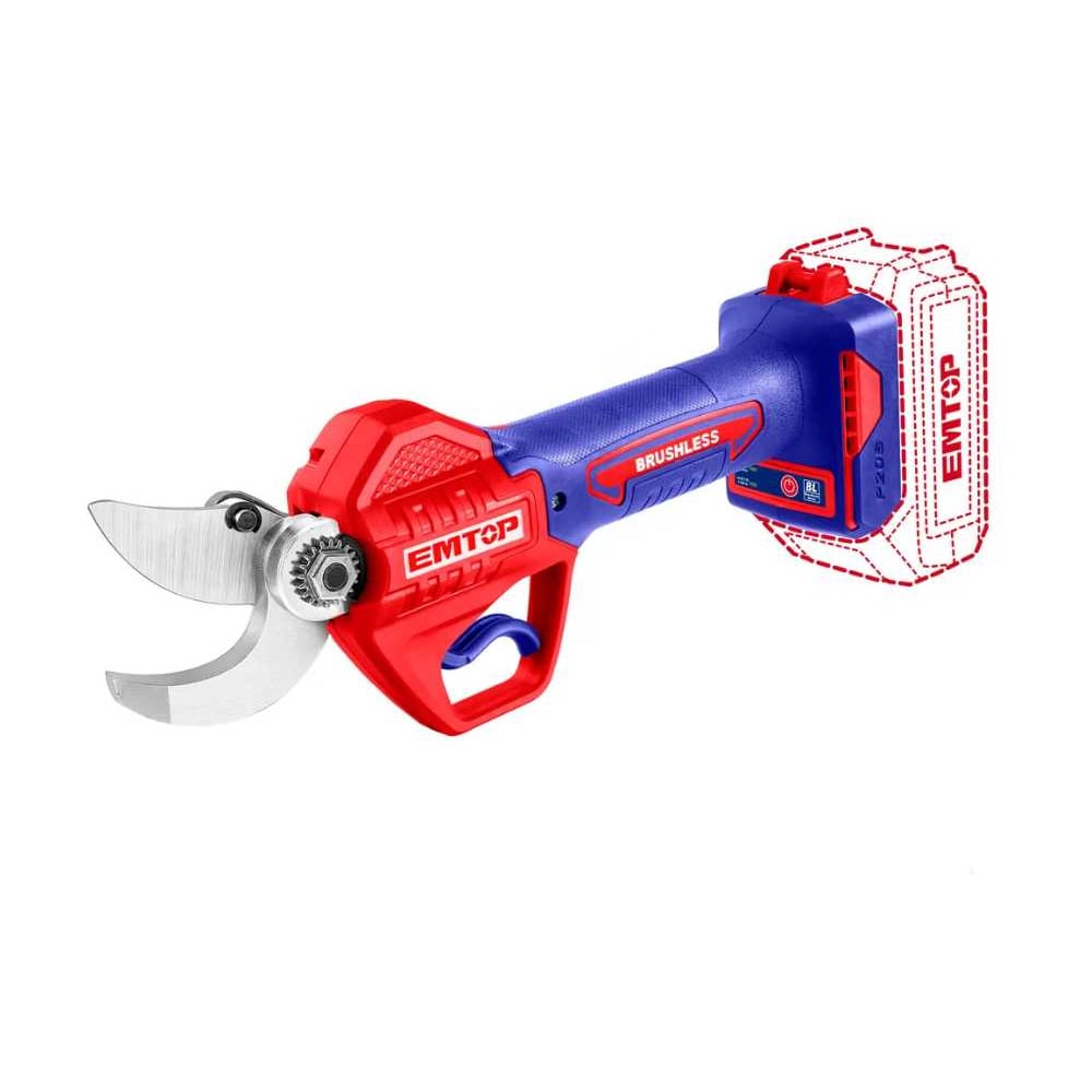 Изображение товара Аккумуляторный секатор emtop ELSL203051 с двусторонним ножом и Li-lon батареей