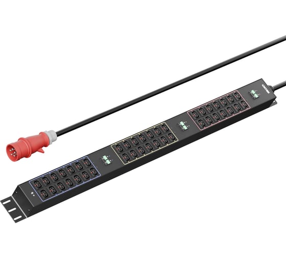 Изображение товара Панель распределения ONTEK PDU Basic вертикальная 32A/3ф, с мини-выключателем 16А 6шт, выход - C13 x 42 шт., кабель 3 м IEC60309 5p OBPA8
