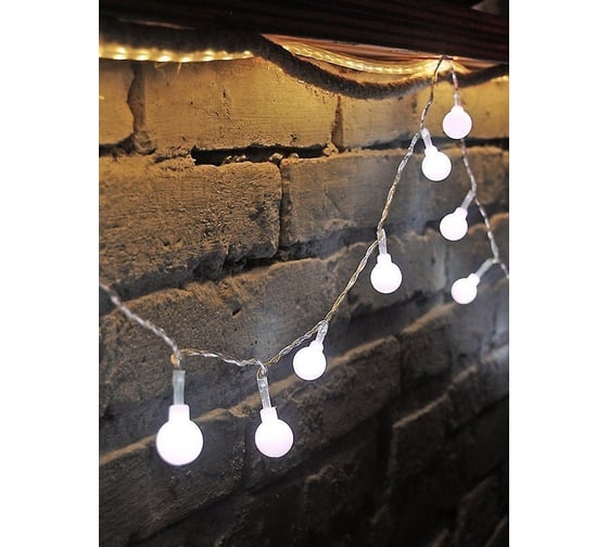 Изображение товара Светодиодная гирлянда КОСМОС 30 светодиодов, шарики белые 1см, 4.5 м, 8 режимов KOC_GIR30LEDBALL_W