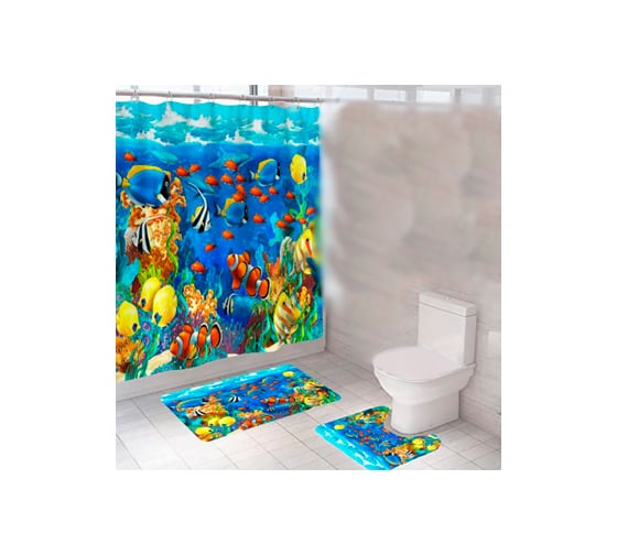 Изображение товара Комплект: шторка и два коврика SANTRADE Океан SMOCN008 0344