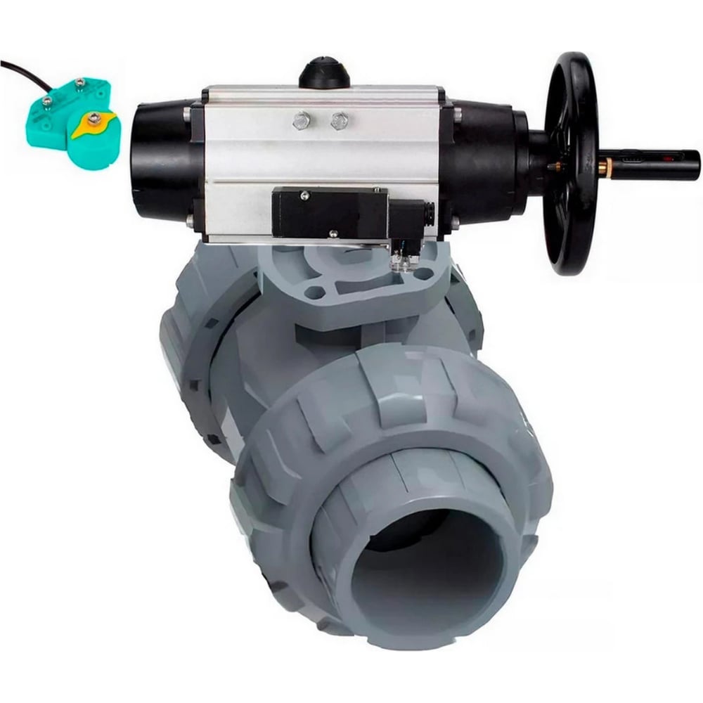 Изображение товара Кран НПВХ с пневмоприводом и магнитным переключателем DN32 Ру10