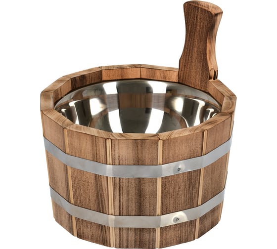 Изображение товара Ушат Банные Штучки шайка 3.5 л. с нержавеющей вставкой, обожжённая липа 33332