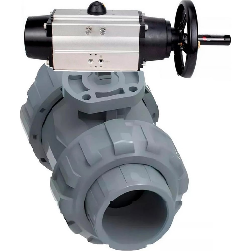 Изображение товара Кран шаровой DN.ru НПВХ-НПВХ-E-FP-GRM-ISO Дн80 Ру10, пневмопривод со штурвалом D160-66711