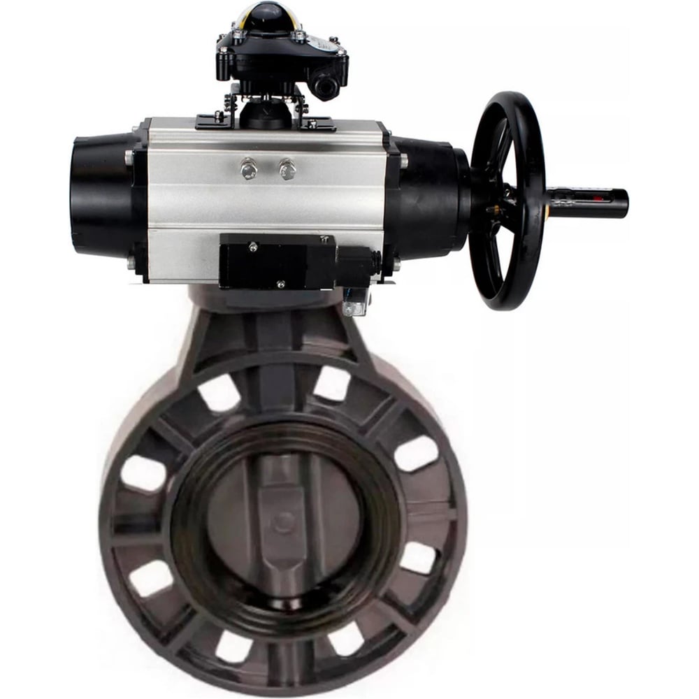 Изображение товара Затвор дисковый DN.ru НПВХ-НПВХ-E-2W-Fb-ISO Дн150 Ру10 пневмопривод