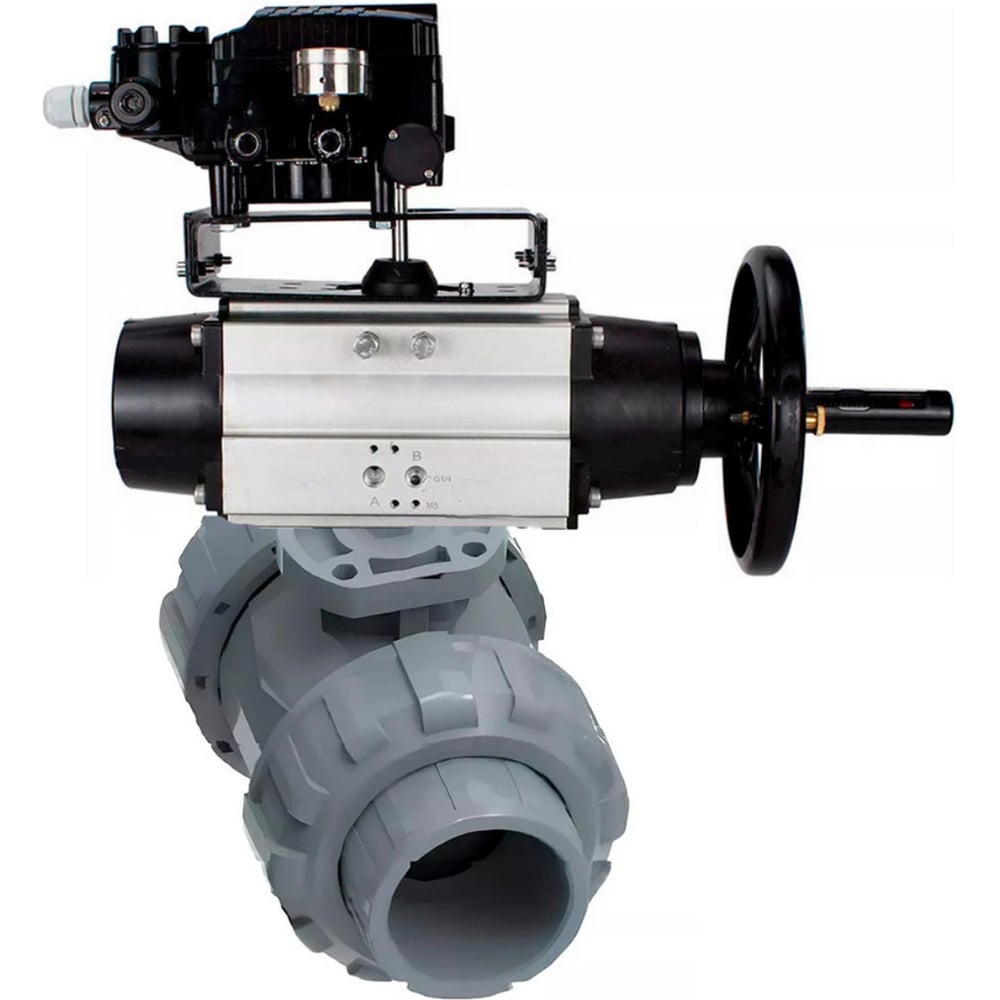 Изображение товара Кран шаровой из НПВХ DN65 Ру10 с пневмоприводом и пневмопозиционером