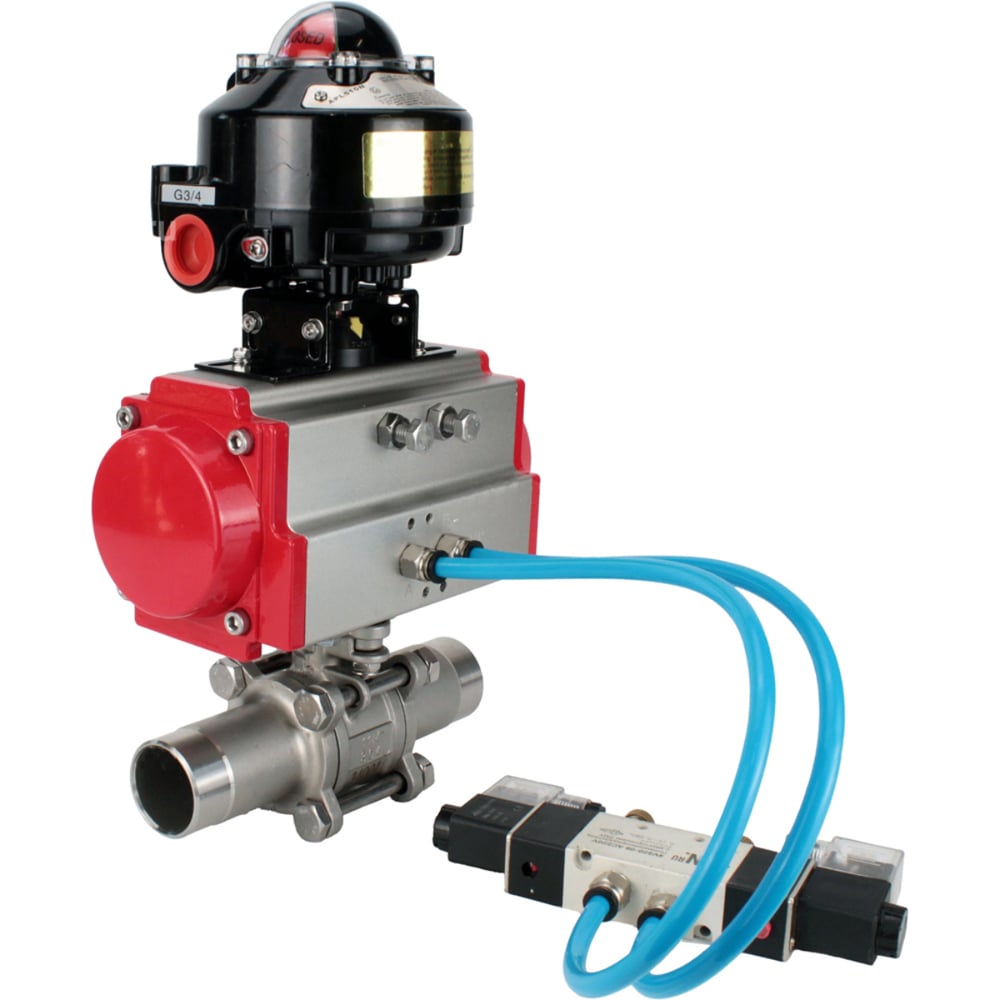 Изображение товара Кран шаровой DN150 с пневмоприводом 316-316-PTFE-W-ISO-H Ду150 Ру16 профессиональный