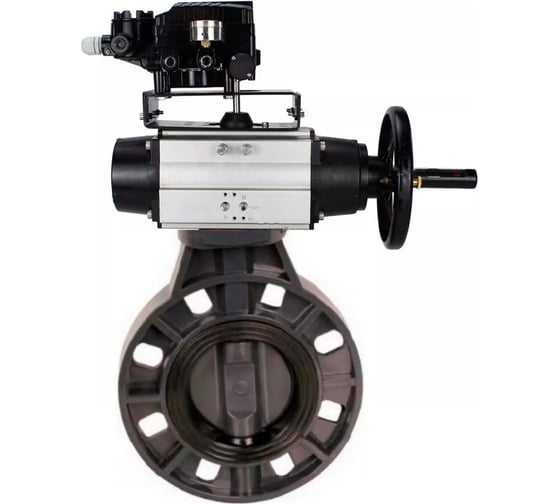 Изображение товара Затвор дисковый DN.ru НПВХ-НПВХ-E-2W-Fb-ISO Дн50 Ру10, пневмопривод, пневмопозиционером D050-83201