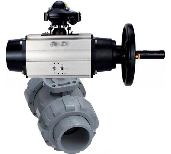Изображение товара Кран шаровой DN.ru НПВХ-НПВХ-E-FP-GRM-ISO Дн80 Ру10, пневмопривод, БКВ D160-67035