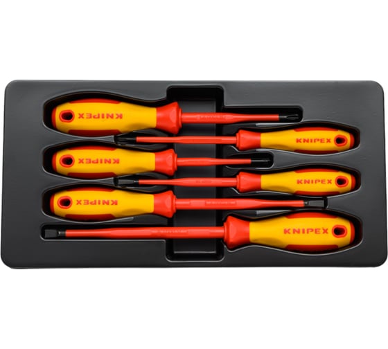 Изображение товара Набор тонких отверток Knipex VDE 1000V, 6 пр.: SL3/4/5.5/6.5 шлиц., PH1/2 крест., KN-002012V02