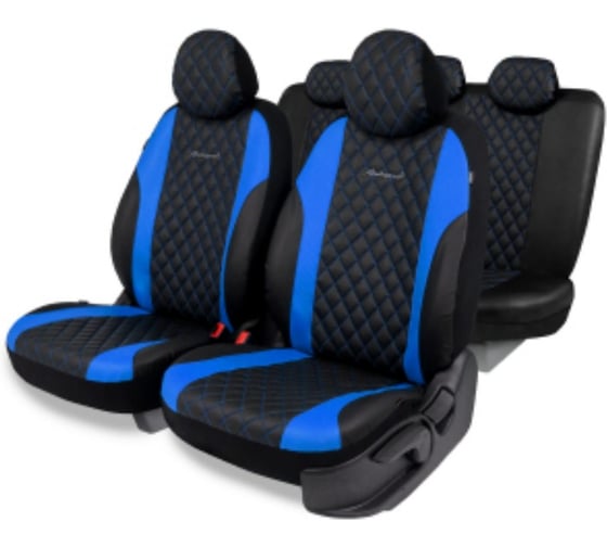 Изображение товара Авточехлы AUTOPROFI серия Standard, Excellent, экокожа, 3 мм поролон, 11 предметов, чёрный/синий EXL-1103G BK/BL