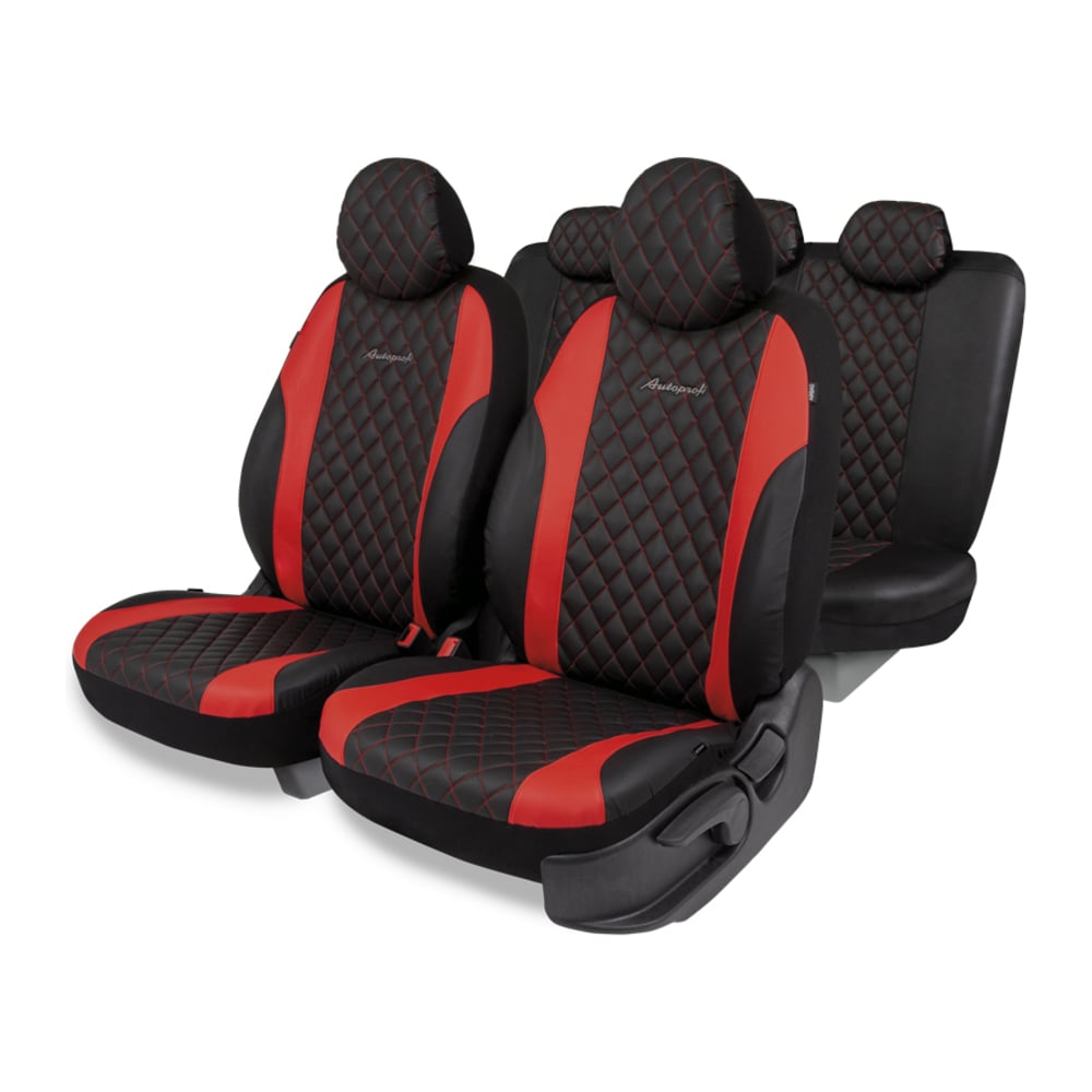 Изображение товара Авточехлы AUTOPROFI серия Standard, Excellent, экокожа, 3 мм поролон, 11 предметов, чёрный/красный EXL-1103G BK/RD
