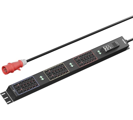 Изображение товара Панель распределения ONTEK PDU Metered Input ОМРВ4 вертикальная c функцией удаленного мониторинга, 32A/3ф, с мини-выключателем 16А 6шт, выход - C13 x OMPB4