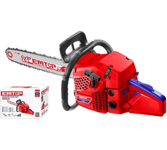 Изображение товара Цепная бензопила EMTOP объем: 62 куб.см, номинальная мощность 2,4 кВт, частота вращения двигателя на холостом ходу 3100±300 об/мин EGCS24621