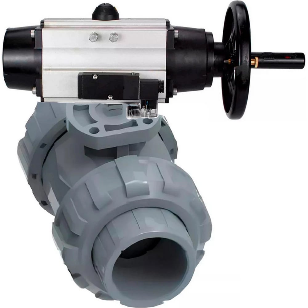 Изображение товара Кран шаровой DN.ru НПВХ-НПВХ-E-FP-GRM-ISO Дн20 Ру10 пневмопривод