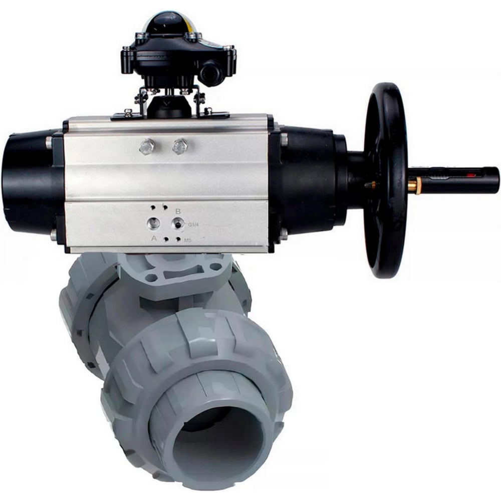 Изображение товара Кран шаровой DN.ru НПВХ-НПВХ-E-FP-GRM-ISO Дн20 Ру10 пневмопривод PVC-U