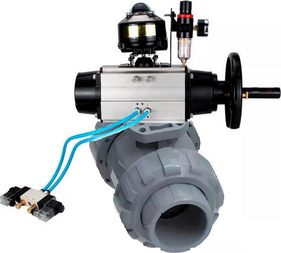 Изображение товара Кран шаровой DN.ru НПВХ-НПВХ-E-FP-GRM-ISO Дн15 Ру10, пневмопривод, пневмораспр., БКВ, БПВ D160-67694