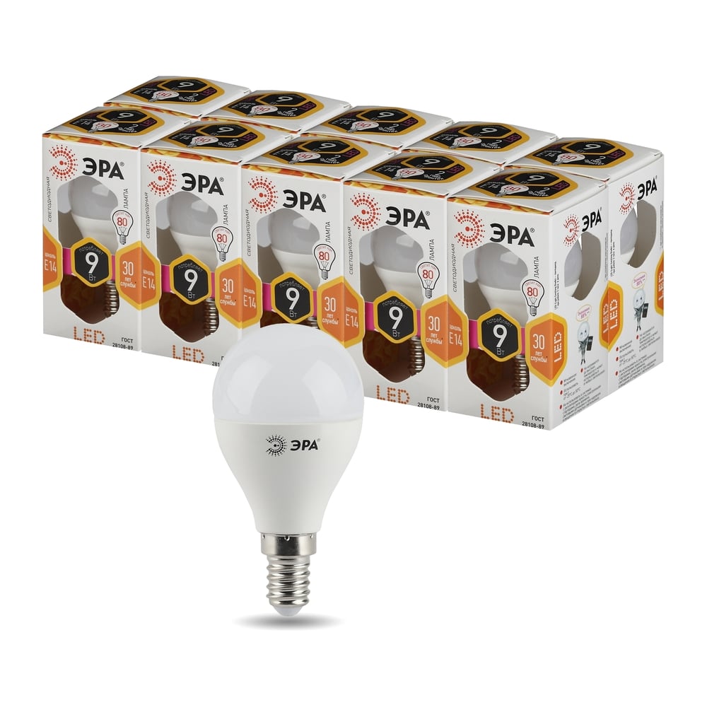 Изображение товара Набор светодиодных лампочек ЭРА STD LED P459W827E14 9 Вт теплый белый 10 шт